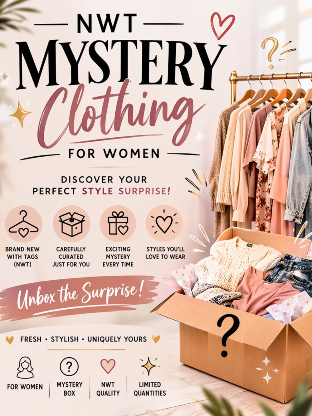 NWT Mystery Clothing Box for Women Trendy or Vtg style XS-3X